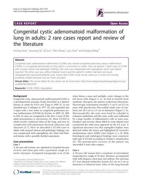 Pdf Congenital Cystic Adenomatoid Malformation Of Lung In Adults 2 Rare Cases Report And