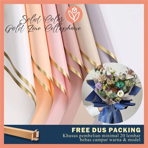 Jual 20 LEMBAR FLOWER WRAPPING PAPER VARIAN LIST GOLD SOLID COLOR LIS