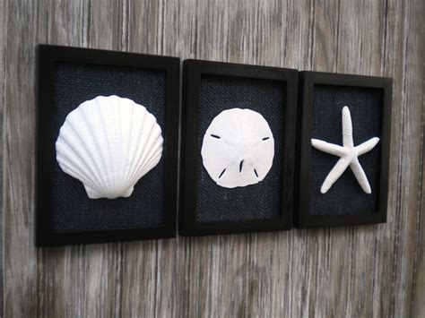 Cottage Chic Set Of Beach Decor Wall Art Sea Shells Home Decor Beach