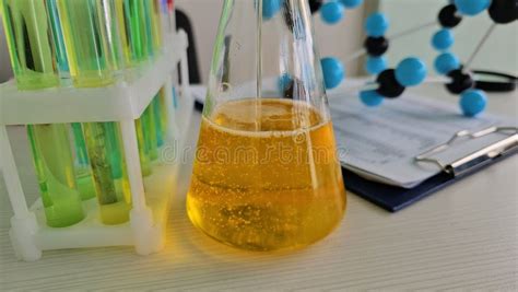 chemical experiment demonstrates bubbling reaction  laboratory