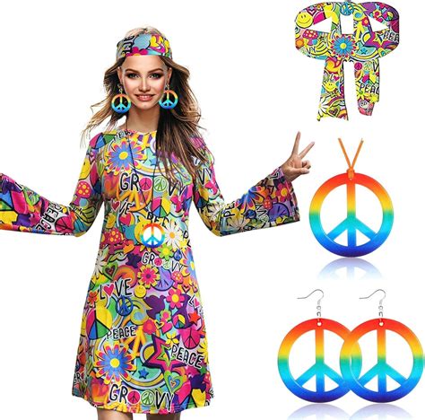 Cyiou St Ck Hippie Kost M Damen Set Hippie Kleid Damen Party Outfit