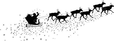 Silhouetted Santa Claus Riding A Sleigh Pulled By Reindeer Vector