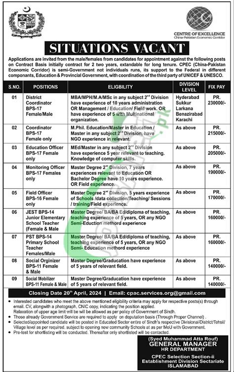 Apply Online In CPEC Jobs 2024 Latest Advertisement