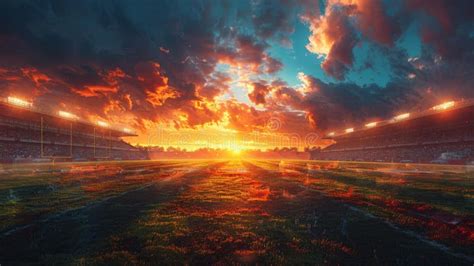 Sunset Over A Football Stadium Generative Ai Stock Illustration