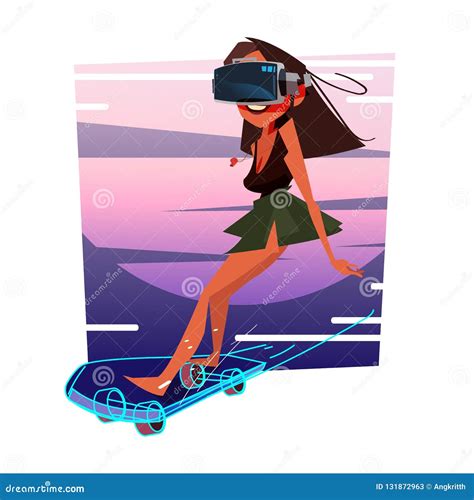 Female Enjoying Vr Surfing Game - Stock Illustration - Illustration of ...