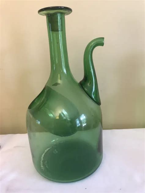 Vintage Italian Empoli Green Glass Wine Decanter Bottle With Ice