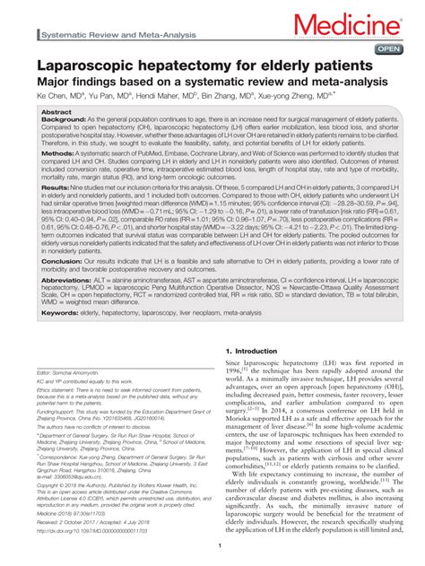 Pdf Laparoscopic Hepatectomy For Elderly Patients Major Findings