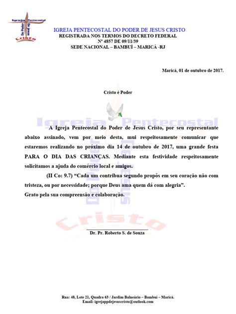 Carta De Pedido De Doações Original Pdf