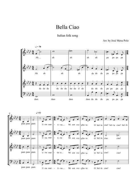 Bella Ciao Arr Jose Mena Polo Sheet Music Italian Folk Song