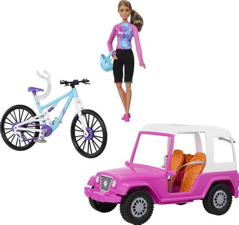 Barbie Doll Mountain Bike Barbie Car Bundle With Pink Jeep Bike Rack