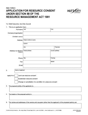 Fillable Online RMA FORM 9 APPLICATION FOR RESOURCE CONSENT UNDER