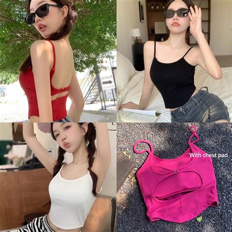 Womens Sexy Camisole Korean Dopamine Style Summer Solid Color Openwork