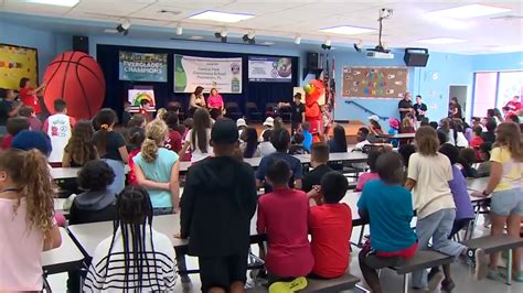 Miami Heat Pep Rally Held At Central Park Elementary As Part Of Energy