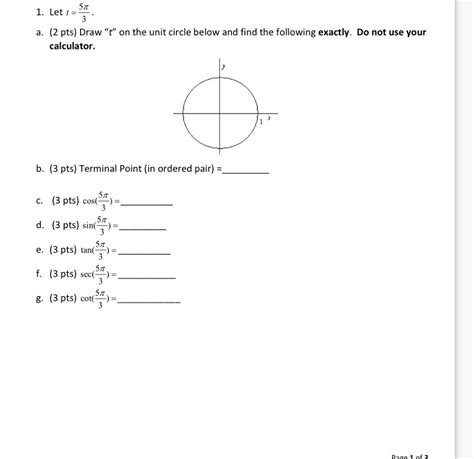 Solved Let T 5pi 3 A 2 Pts Draw “t” On The Unit Circle