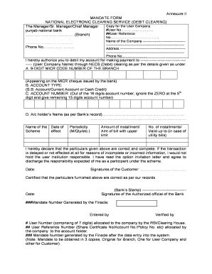 Ecs Mandate Form Pnb Fill And Sign Printable Template Online