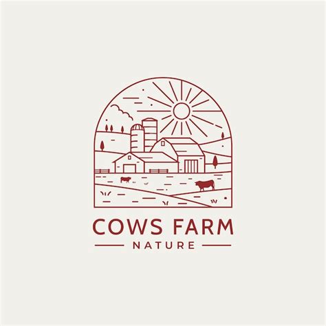 Premium Vector Cows In Front Of Farm Barn With Silos Line Art Logo