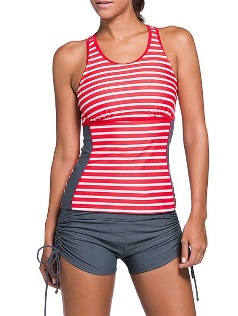 [17 Off] 2021 Stripe Cut Out Racerback Tankini Set In Red Dresslily