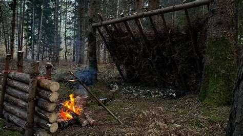 2 Day Solo Overnight Building Bushcraft Camp Primitive Sleeping In Survival Natural Shelter