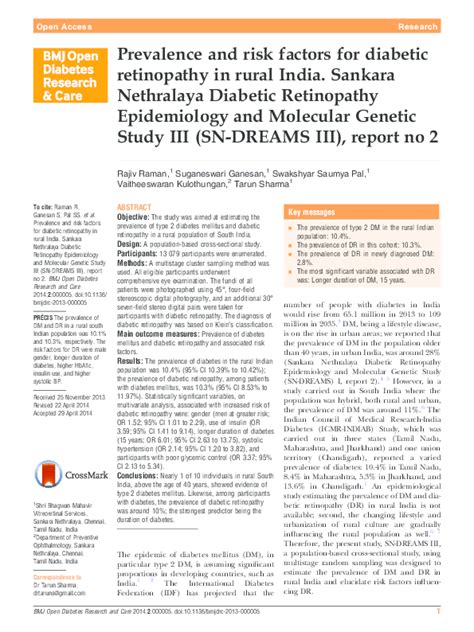 Pdf Prevalence And Risk Factors For Diabetic Retinopathy A Population Based Assessment From