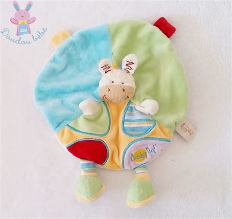 Doudou plat Cheval rond vert bleu coloré BABY NAT