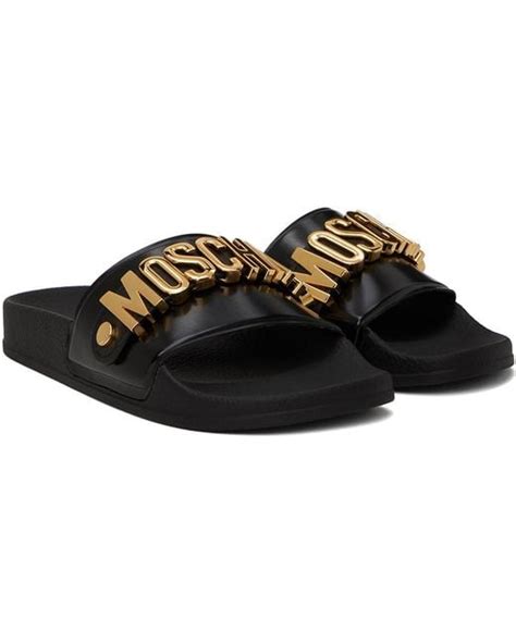 Moschino Black Pvc Lettering Logo Pool Slides Lyst