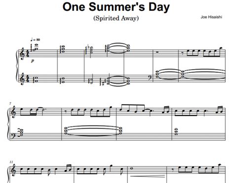 Joe Hisaishi One Summers Day Free Sheet Music Pdf For Piano The