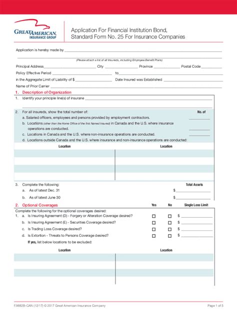 Fillable Online Application For Financial Institution Bond Standard