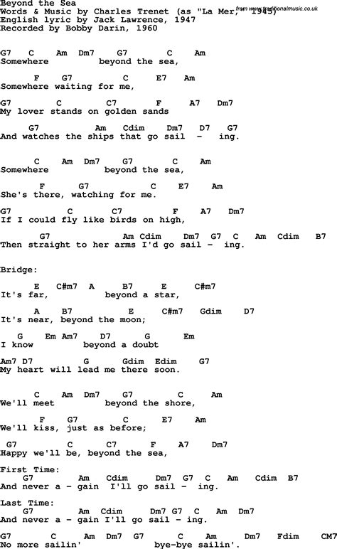 Song Lyrics With Guitar Chords For Beyond The Sea Bobby Darin 1960