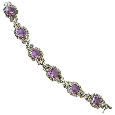 Vintage 30s German Sterling Silver Amethyst Bracelet Amethyst