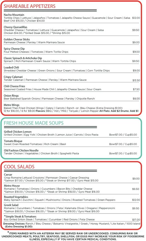 Menu For Metro Café Diner Stone Mountain Ga Metro