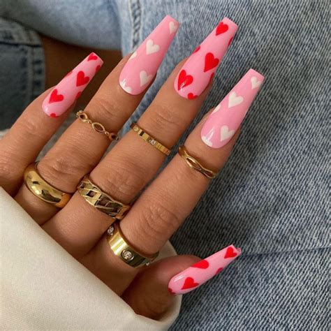 42 Insanely Cute Valentine S Day Nails Pink Heart Red Coffin Nails