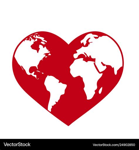 Planet Earth Globe In Shape A Red Heart Royalty Free Vector