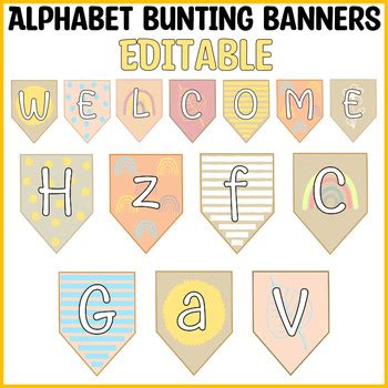 Printable Bulletin Board Bunting Banners Boho Alphabets Bunting