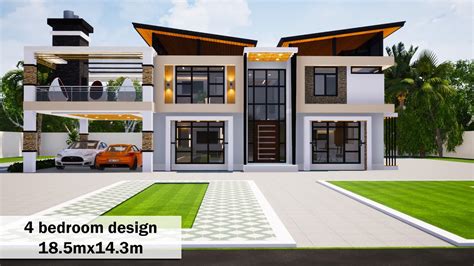 Modern 2 Storey House Design 4 Bedroom With Skillion Roof 185mx143m