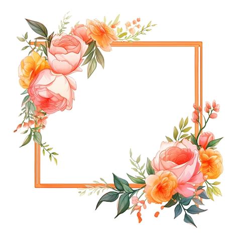 Moldura Quadrada Floral De Casamento Rosa Laranja Psd Premium