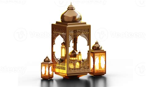 D Ramadan Ornament With Lantern And Mosque Png