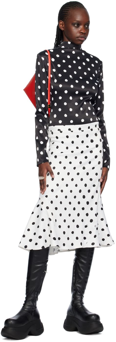 Marni White Black Polka Dot Midi Skirt Marni