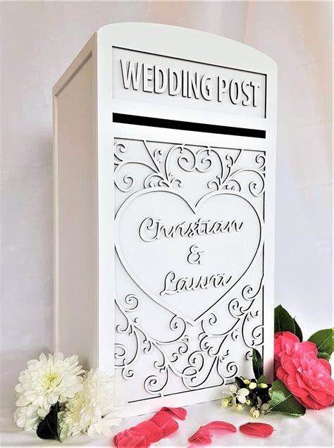 Personalised White Wedding Card Post Box Including Padlock And Keys