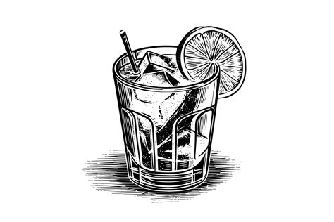 Alcoholic cocktail engraved isolated drink vector illustration. Black ...