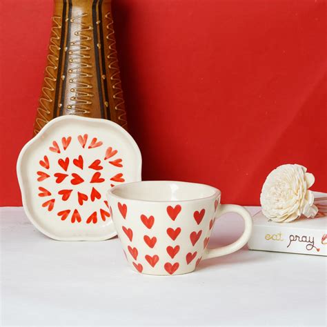 Buy WEAVING HOMES Heart Mug (Set of 1) 200 ML Handmade Ceramic Mugs ...