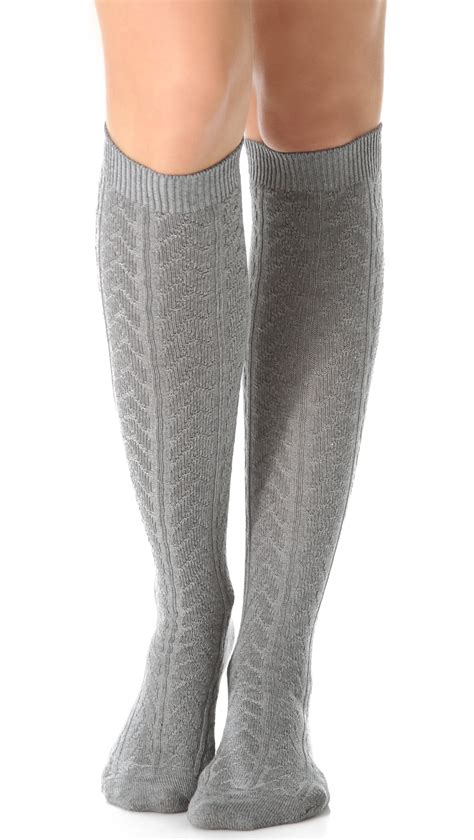 Lyst Falke Striggings Cable Knit Knee High Socks Grey In Gray