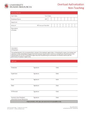 Fillable Online Uhr Umd Overload Authorization Non Teaching Fax Email