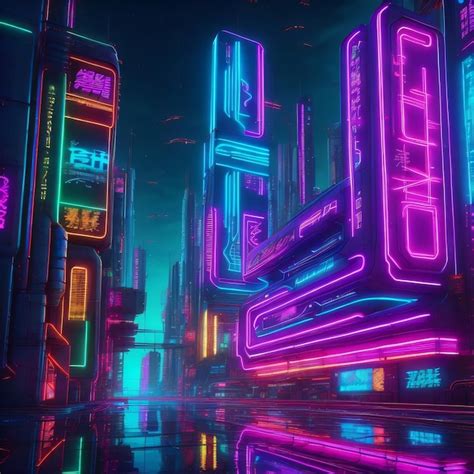 Premium AI Image Futuristic City With Neon Billboard