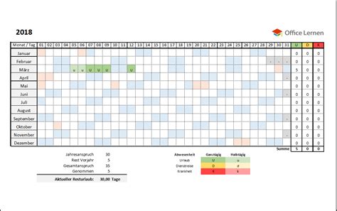 Kostenlose Excel Urlaubsplaner Vorlagen Office Lernen