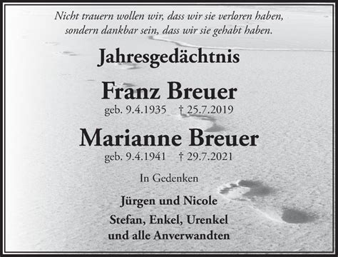 Traueranzeigen Von Marianne Breuer WirTrauern