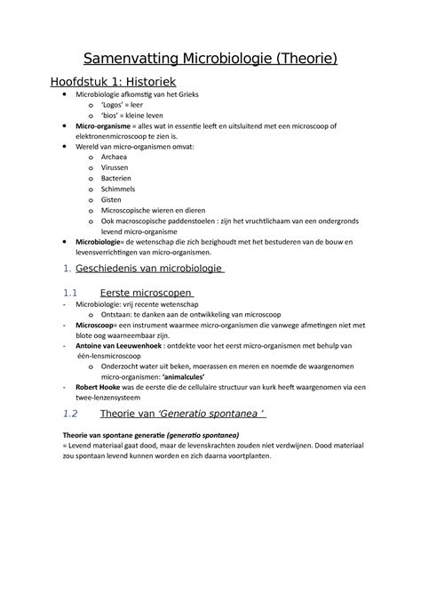 Samenvatting Microbiologie Theorie Samenvatting Microbiologie