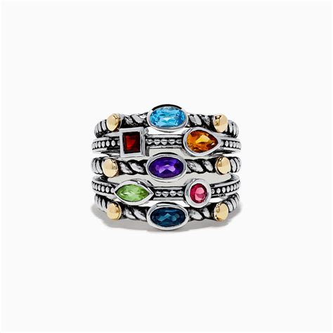 Effy 925 Sterling Silver And 18k Yellow Gold Multi Stone Ring