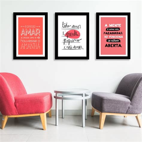 Conjunto De 3 Quadros Decorativos Corporativo Todo Amor É Grande Pequeno É Não Amar Frases