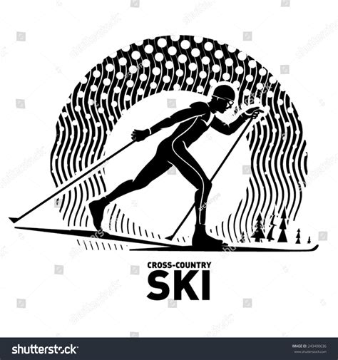 Crosscountry Skiing Vector Illustration Engraving Style Stock Vector ...