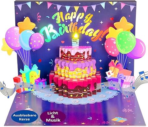 Fitmite D Geburtstagskarte Blowable Led Licht Happy Birthday Pop Up